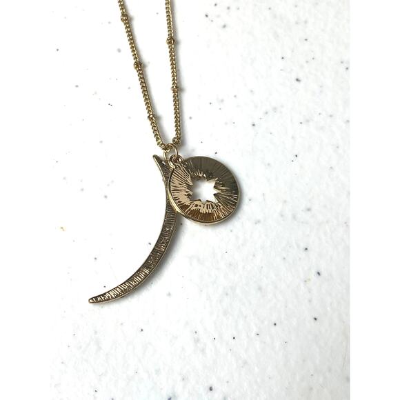 Mia Crescent Moon Star Pendant Necklace and Stud Rhinestone Earrings Set - Picture 5 of 7